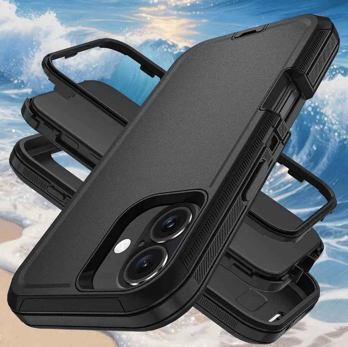 Techplus iPhone 16 Plus heavy-duty shockproof mobile phone case showing rugged design and secure grip.