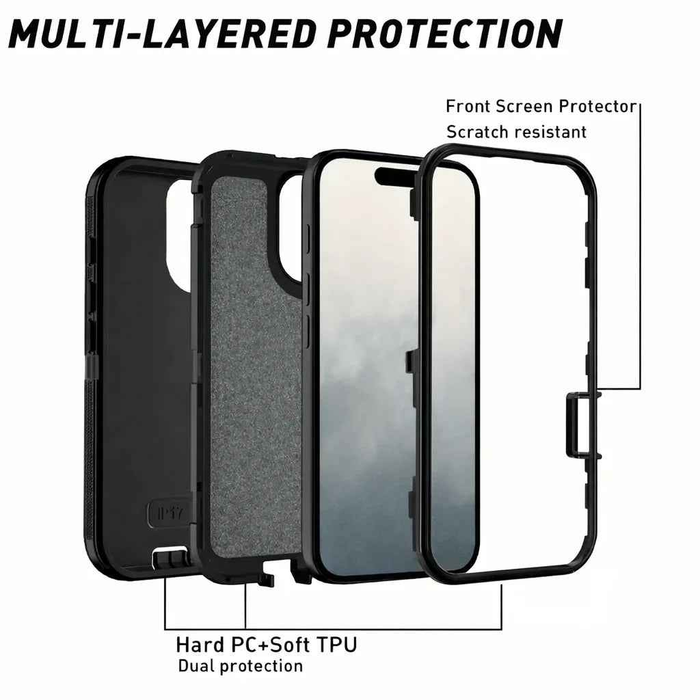 TechPlus iPhone 16 Plus heavy-duty shockproof mobile phone case showing rugged design and protective features.