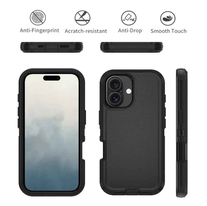Techplus iPhone 16 Plus heavy-duty shockproof mobile phone case showing rugged design and durable protective features.