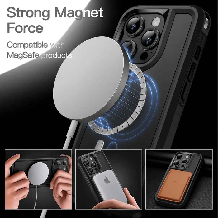 Techplus iPhone 16 Pro MagSafe case showing a rugged, shockproof heavy-duty cover with textured design and secure fit.
