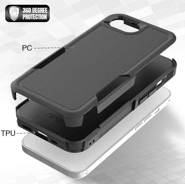 Techplus iPhone 16e dual-layer armor hard case showing rugged protective design and textured surface for mobile phone protection.