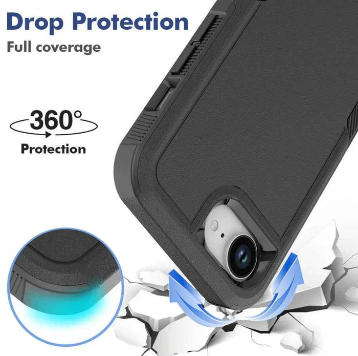 Techplus iPhone 16e dual layer armor hard case showing rugged design and durable construction for mobile protection.