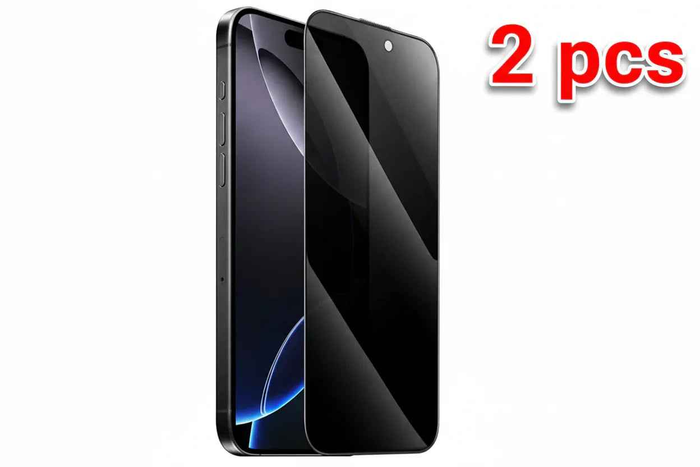 Techplus iPhone 17 Pro Max glass privacy screen protector 2-pack, clear tempered glass for privacy and screen protection.