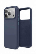 TechPlus navy blue silicone case for iPhone 17 Pro, soft protective cover with a snug fit and smooth texture.
