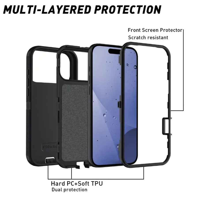 Techplus iPhone 17 Pro triple-layer armor hard case showing rugged design and textured surface for enhanced protection.