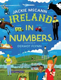 Colorful illustrated book cover on a blue background featuring cows, tractors, and people with statistics about Ireland.