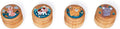 Set of four round wooden boxes featuring colorful illustrations of a rabbit, cow, bear, and koala on the lids.