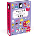 Purple book-shaped box featuring illustrations of princesses, ball gowns, a white unicorn, and 55 magnets.