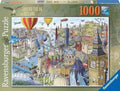 Ravensburger 1000-piece puzzle box featuring a colorful illustration of UK and Ireland landmarks and hot air balloons.