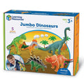 Learning Resources box for five jumbo plastic dinosaurs including a green T-Rex and orange triceratops.