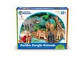 Blue box for Jumbo Jungle Animals toy set showing five plastic animal figures and a child playing in a circular inset.