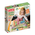 Toy box showing a child playing with large, rounded pastel-colored pegs on a light green board.