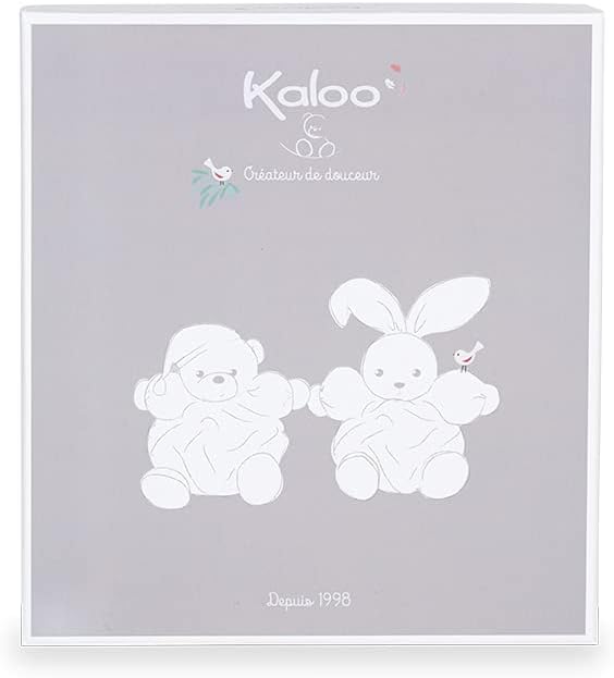 Grey square gift box featuring white Kaloo logo and illustrations of a teddy bear and a bunny rabbit.