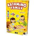 Bright yellow game box featuring a family playing a 3-in-1 puzzle game with colorful geometric wooden blocks.