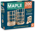Teal and orange box for 200 maple planks featuring an intricate wooden tower build and ball run contraption.