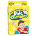 Yellow Kids Charades game box featuring a smiling cartoon boy in a red shirt and white glove icons. Cheatwell brand.