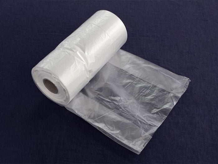 Roll of 500 dealonlinenz plastic trash bags, 250+120x450mm size, shown in a sturdy roll for waste disposal.