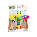 Colorful toy insect with a suction cup base, spinning ball, and textured wings in a cardboard display box.