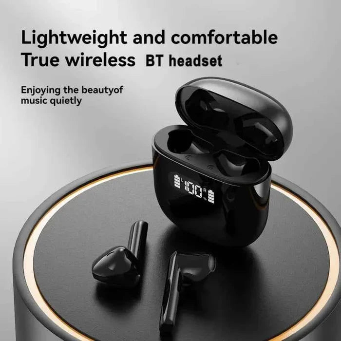 Black Lanxun Bluetooth 5.3 in-ear headphones by Mead's Supply & Equipment Outfitters, shown in a close-up view.