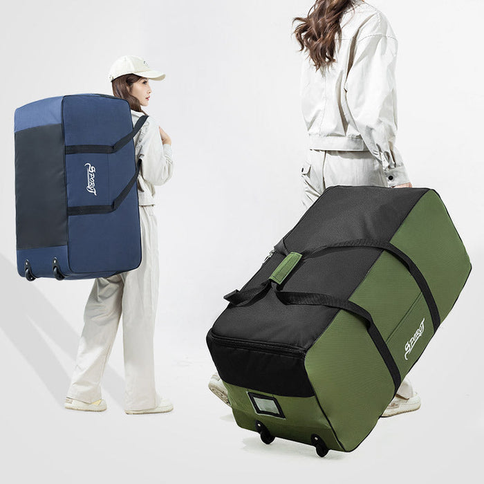 Large ECOTREK 120L waterproof travel storage bag with wheels, durable and spacious for travel and outdoor use.