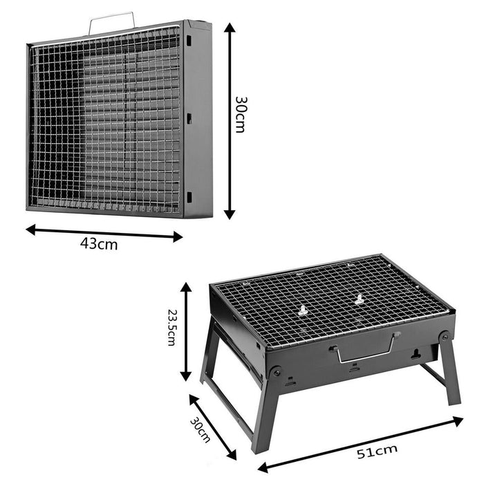 Large black portable charcoal BBQ stove grill with briefcase size, ideal for outdoor cooking by dealonlinenz.
