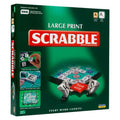 Dark green square box featuring large print high-contrast tiles, a rotating board, and cartoon tiles on a game board.