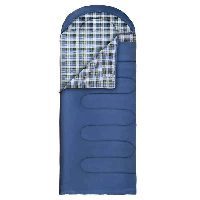 Large black winter flannel camping sleeping bag with envelope design, 220x100cm, thick and warm for cold weather outdoor camping.