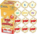 Yellow Pop for Phonics box with popcorn-shaped cards featuring letters, phonics blends, and red POP graphics.