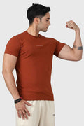 Fuaark Nz Legacy Crew Neck T-shirt in Salsa Brown, soft cotton fabric, close-up of the comfortable fit and classic design.