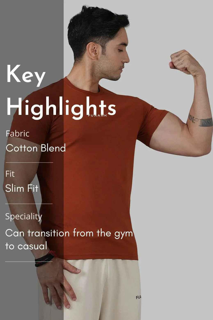 Fuaark Nz Legacy Crew Neck T-shirt in Salsa Brown, close-up of soft cotton fabric and classic fit.