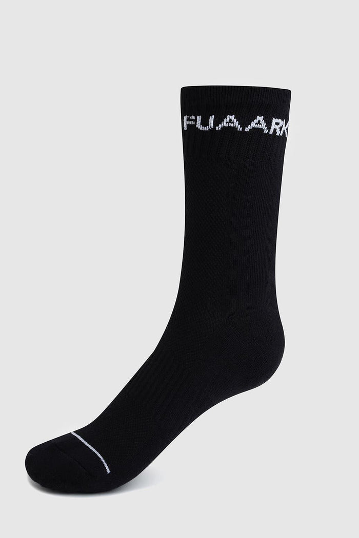 Black Legacy Crew Socks by Fuaark NZ featuring a snug fit and soft fabric for comfortable everyday wear.