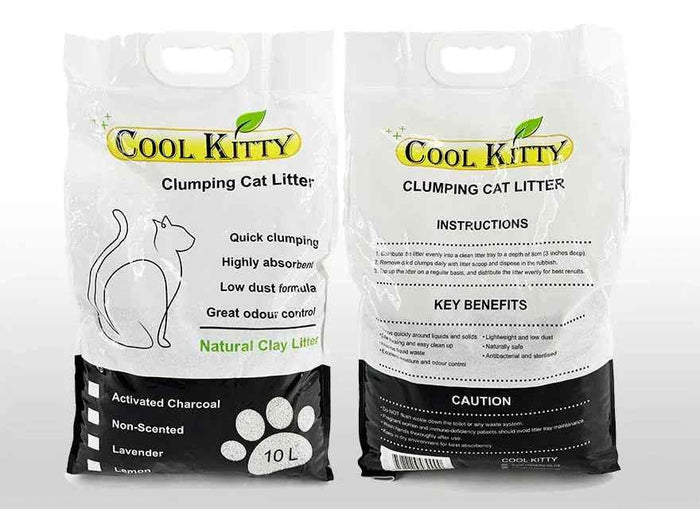 Lemon scented Cool Kitty Cat Litter, 10L, ball-shaped clumping feline litter with ball shape and fresh lemon scent.