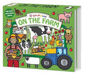 Green board book with colorful cartoon farm animals, a blue tractor, and a farmer, featuring puzzle piece cutouts.
