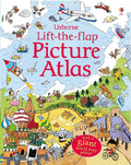 Colorful book cover with an illustrated map featuring animals, global landmarks, a plane, and a giant map poster badge.