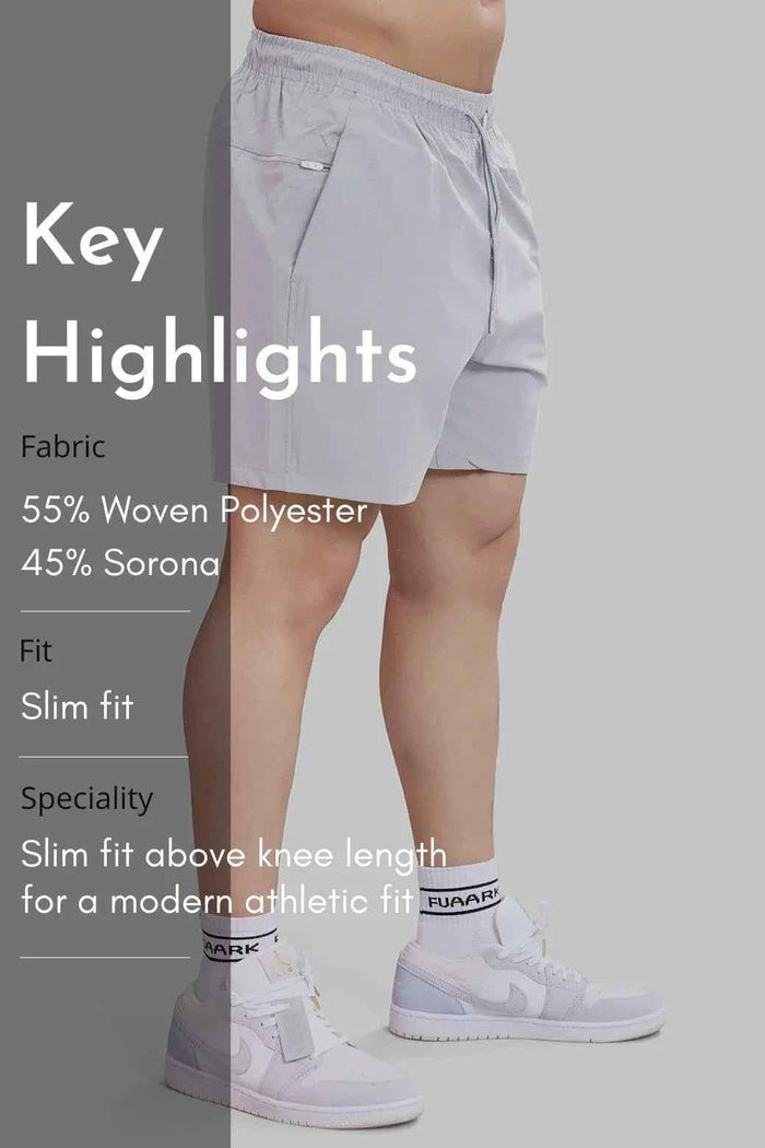 Light grey Fuaark Nz shorts made with durable thread, designed for active lifestyles and comfortable movement.