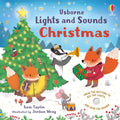 Animals play music by a glowing Christmas tree in a snowy, starry scene on an Usborne book cover.