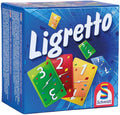 Blue Ligretto card game box featuring colorful numbered cards in red, yellow, green, and blue on a grid pattern.