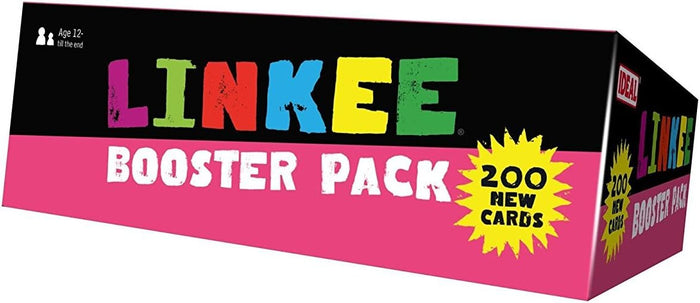 Black and pink rectangular game box with colorful block lettering and a yellow starburst reading 200 new cards.