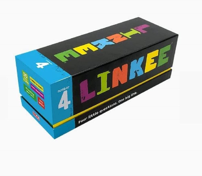 Black rectangular box with colorful Linkee logo on front and blue side panel showing number 4.