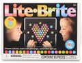 Lite-Brite Mini box showing two kids and a small pegboard with a glowing heart design made of colorful pegs.