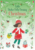 Festive green book cover with a girl in a red winter outfit holding holly, gifts, and robins among snowy trees.
