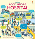 Colorful book cover showing a cartoon cross-section of a busy hospital interior with characters and lift-the-flap details.
