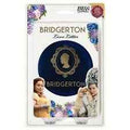 Bridgerton Love Letter game in white blister pack with navy velvet pouch, gold silhouette, and character photos.