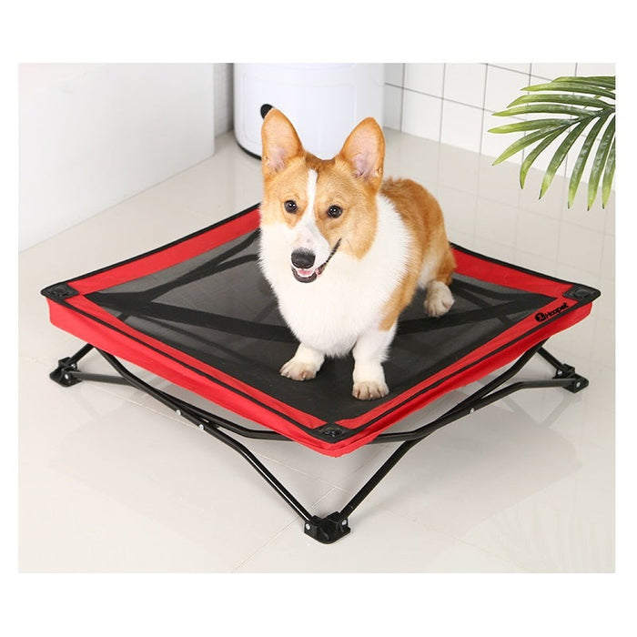 Dealonlinenz raised mesh pet bed for dogs and cats, indoor elevated sleeping cot with breathable fabric and sturdy frame.