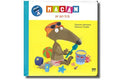 Square book cover with a cartoon wolf in swim trunks on a bright yellow beach with a bucket, spade, and ball.