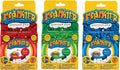 Three colorful Mad Mattr Quantum Pod packages in red, green, and blue featuring a cartoon character stretching dough.