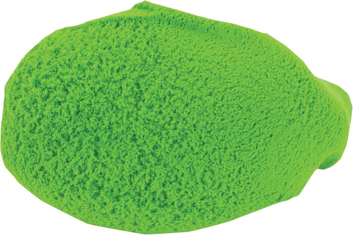 Irregularly shaped lump of bright lime green moldable sand with a grainy, porous texture.