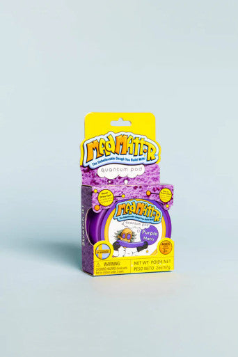 Purple Mad Mattr Quantum Pod in yellow and purple packaging with a scientist cartoon against a light blue background.