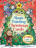 Colorful card pack cover with a fairy, bear, and bird decorating a Christmas tree against a red snowflake background.