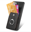 Black magnetic card holder with ring from techplus, showing the sleek design and secure card storage feature.